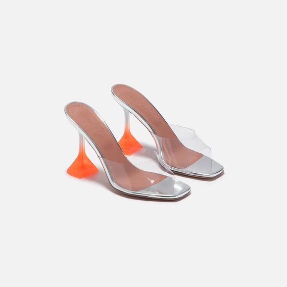 Amina Muaddi Lupita Glass Slipper Sandals PVC with Neon Orange size 38.5 - Picture 1 of 3